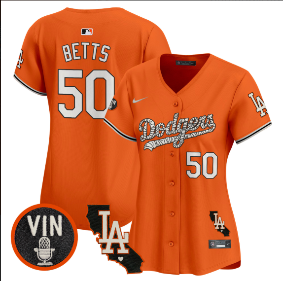 Women Los Angeles Dodgers #50 Betts 2025 orange Limited Stitched Jersey->women mlb jersey->Women Jersey